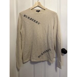 Burberry London Extra Fine Merino Wool Angora Sweater Italy Logo Mens Sz M Cream